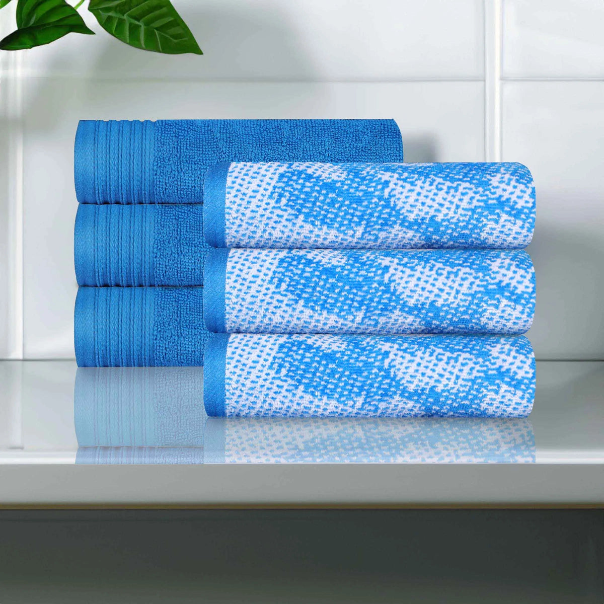 Cotton Jacquard and Solid Hand Towel Set 6 Piece - Marble