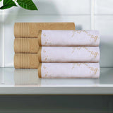 Cotton Jacquard and Solid Hand Towel Set 6 Piece - Marble