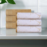 Cotton Jacquard and Solid Hand Towel Set 6 Piece - Marble