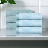Cotton Jacquard and Solid Hand Towel Set 6 Piece - Marble