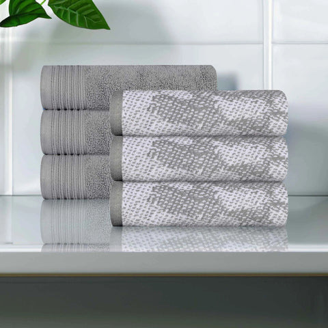 Cotton Jacquard and Solid Hand Towel Set 6 Piece - Marble