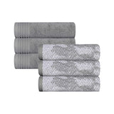 Cotton Marble and Solid Medium Weight Hand Towel Set of 6