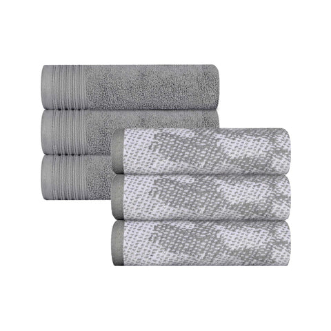 Cotton Jacquard and Solid Hand Towel Set 6 Piece - Marble