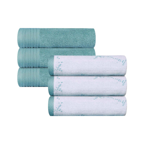 Cotton Jacquard and Solid Hand Towel Set 6 Piece - Marble
