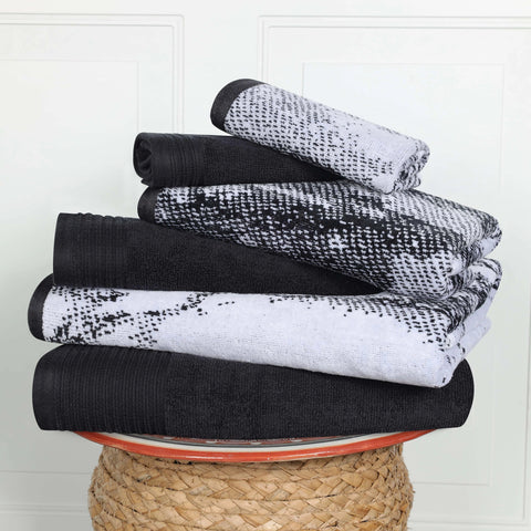 Marble Cotton Jacquard and Solid Towel Set 6 Piece
