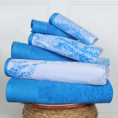 Marble Cotton Jacquard and Solid Towel Set 6 Piece