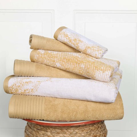 Marble Cotton Jacquard and Solid Towel Set 6 Piece