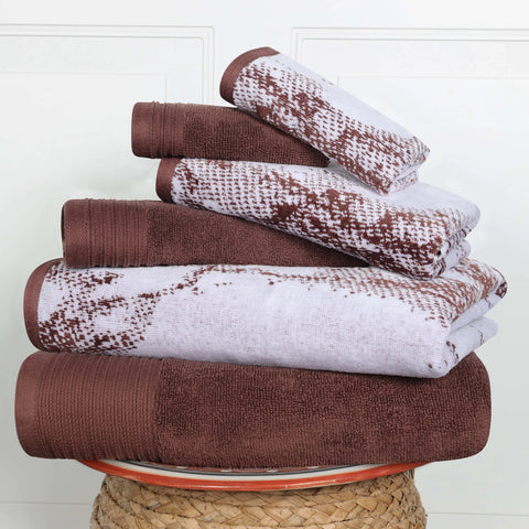 Marble Cotton Jacquard and Solid Towel Set 6 Piece