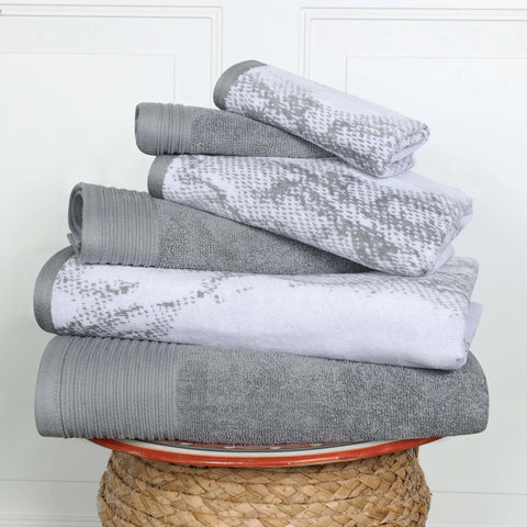 Marble Cotton Jacquard and Solid Towel Set 6 Piece