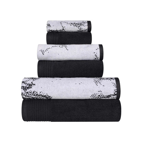 Marble Cotton Jacquard and Solid Towel Set 6 Piece