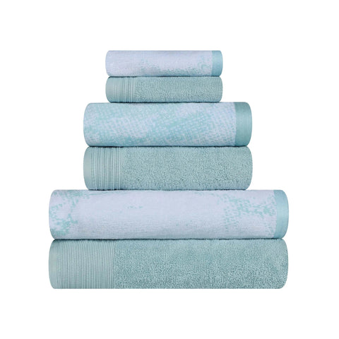 Marble Cotton Jacquard and Solid Towel Set 6 Piece