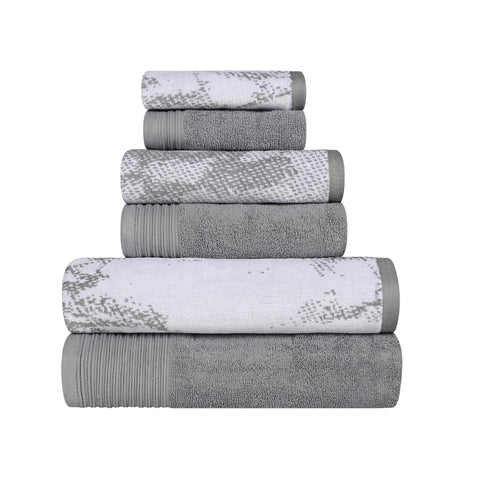 Marble Cotton Jacquard and Solid Towel Set 6 Piece