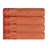 Cotton Floral Jacquard Border Bath Towel Set of 4 - Wisteria