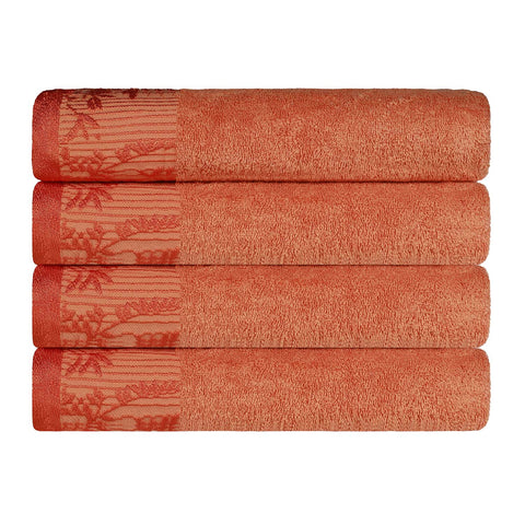 Cotton Floral Jacquard Border Bath Towel Set of 4 - Wisteria