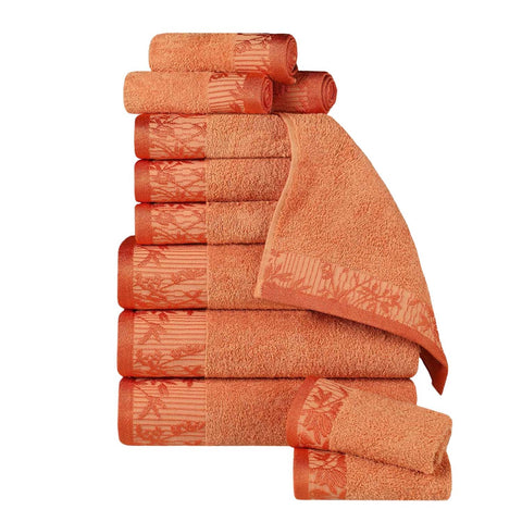 Wisteria Cotton Medium Weight Floral Jacquard Border 12 Piece Towel Set
