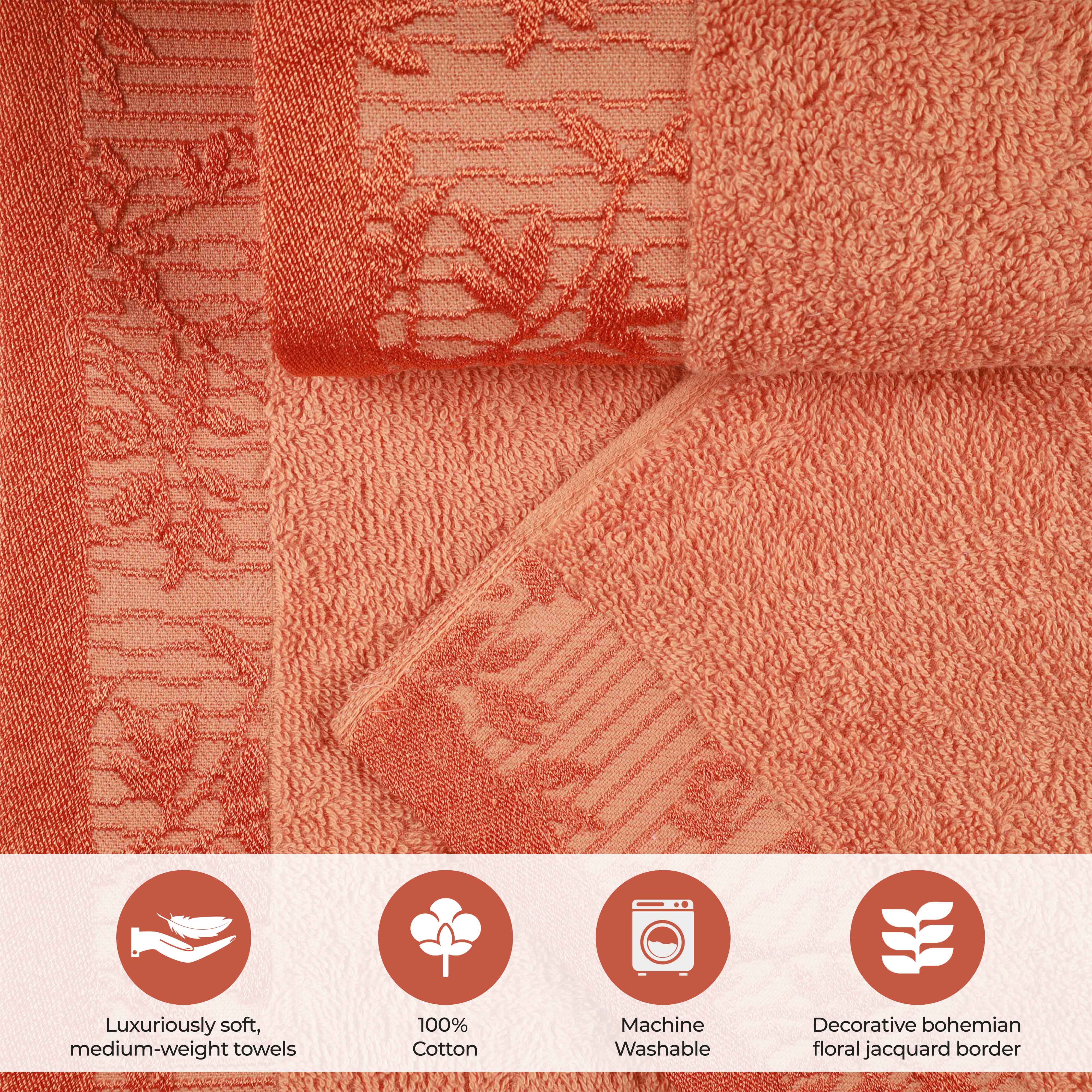 Cotton Floral Jacquard Border Bath Towel Set of 4