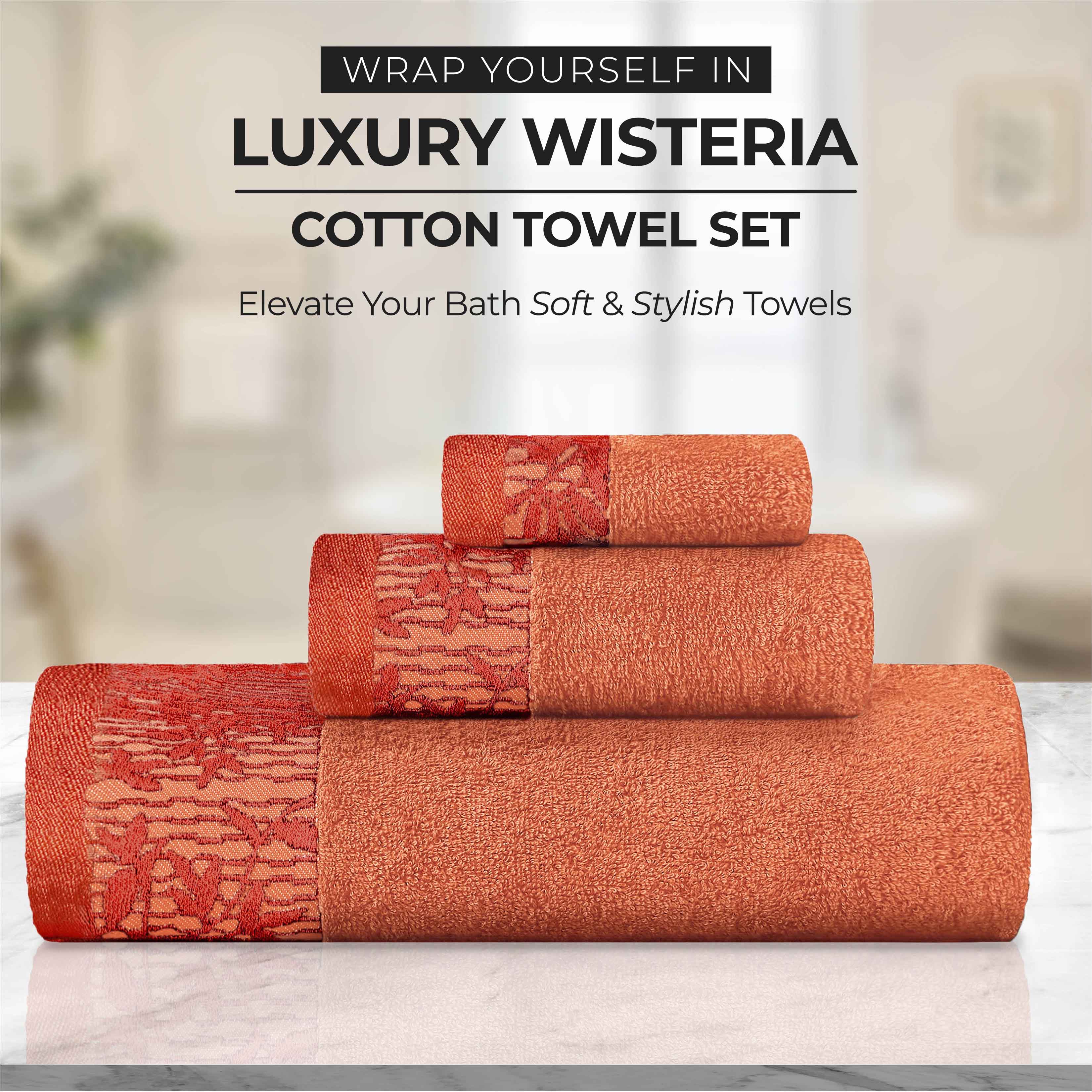 Wisteria Cotton Medium Weight Floral Jacquard Border 12 Piece Towel Set