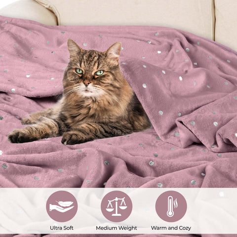 Fleece Plush Medium Weight Fluffy Soft Decorative Polka Dot Blanket