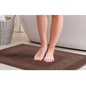 100% Cotton Absorbent Greek Key Border Solid 2 Piece Bath Mat Set