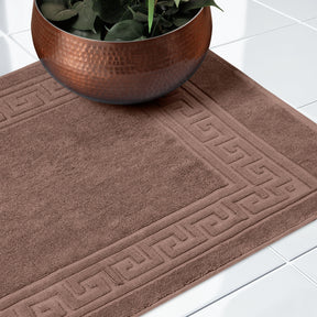 100% Cotton Absorbent Greek Key Border Solid 2 Piece Bath Mat Set