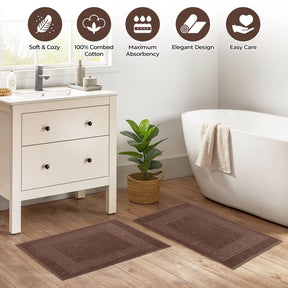 100% Cotton Absorbent Greek Key Border Solid 2 Piece Bath Mat Set