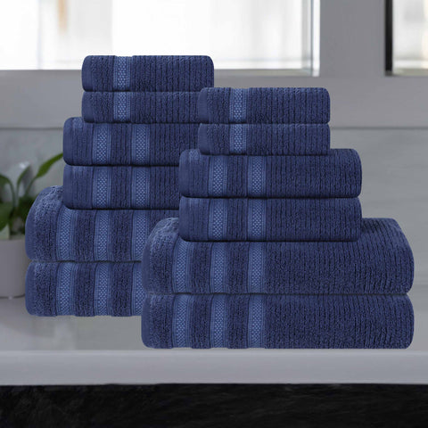 Brea Zero Twist Cotton Ribbed Geometric Border 12 Piece Towel Set