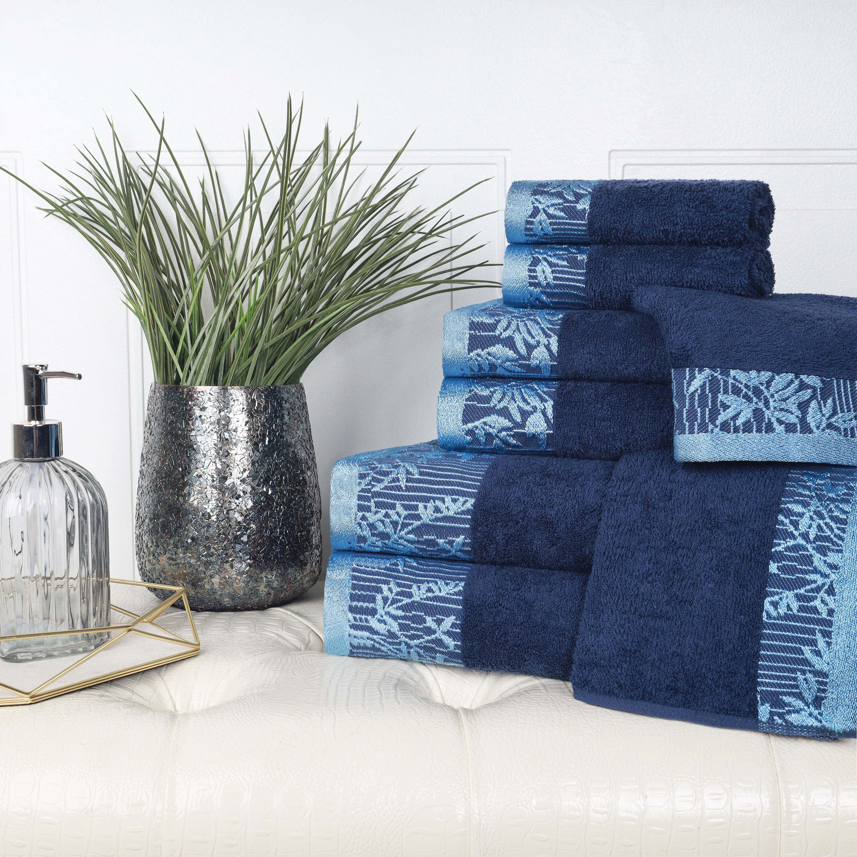 Wisteria Cotton Medium Weight Floral Jacquard Border 8 Piece Towel Set