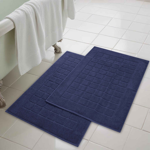 Nora Cotton Thick Solid Checkered Washable Bath Mat Set of 2
