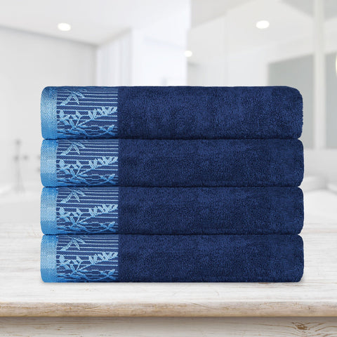 Cotton Floral Jacquard Border Bath Towel Set of 4 - Wisteria