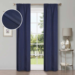 Linen Pattern Washable Room Darkening Blackout Curtains, Set of 2