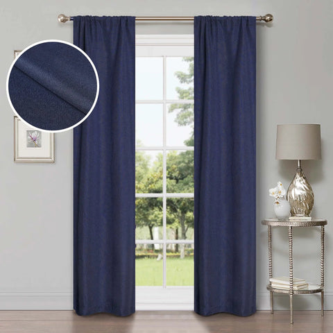 Room Darkening Blackout Curtains Linen Pattern Washable Set of 2