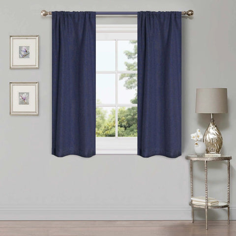 Room Darkening Blackout Curtains Linen Pattern Washable Set of 2