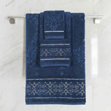 Sadie Zero Twist Cotton Floral Jacquard Absorbent 3 Piece Towel Set