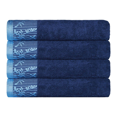 Cotton Floral Jacquard Border Bath Towel Set of 4 - Wisteria