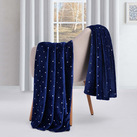 Fleece Plush Medium Weight Fluffy Soft Decorative Polka Dot Blanket