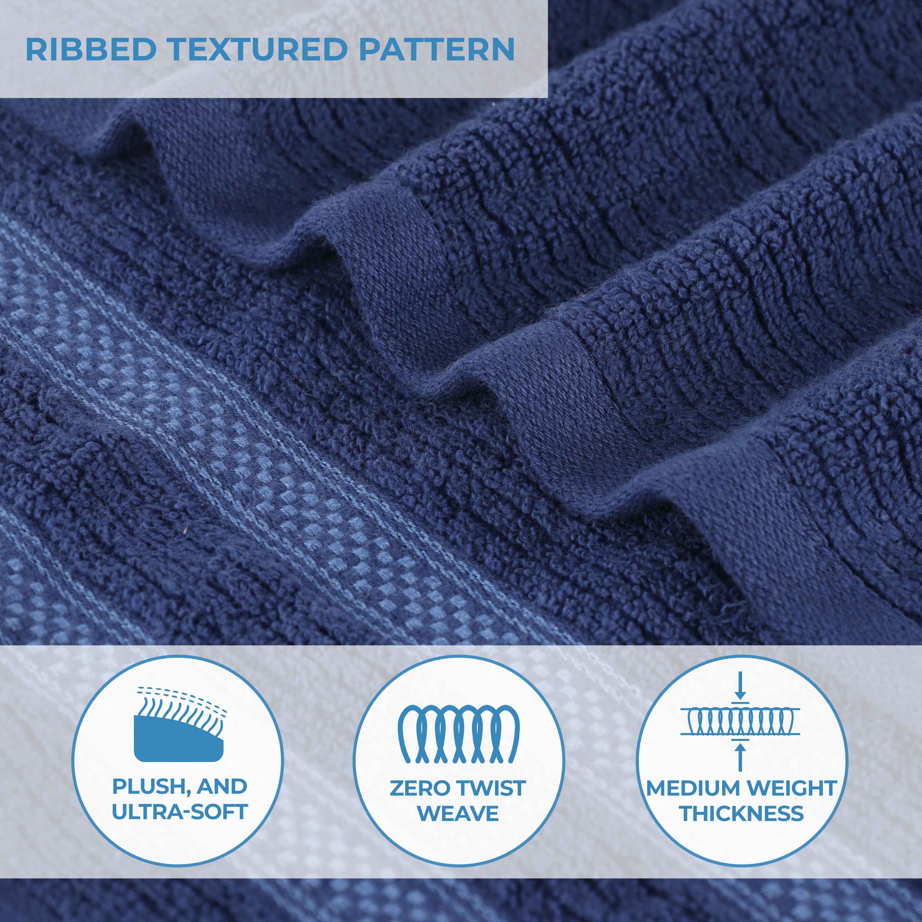 Brea Zero Twist Cotton Ribbed Geometric Border 12 Piece Towel Set