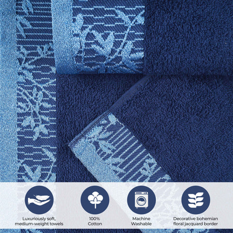Cotton Floral Jacquard Border Bath Towel Set of 4 - Wisteria