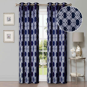Ribbon Trellis Washable Room Darkening Blackout Curtains, Set of 2