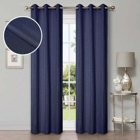 Room Darkening Blackout Curtains Linen Pattern Washable Set of 2