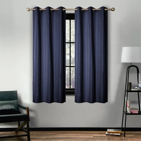 Room Darkening Blackout Curtains Linen Pattern Washable Set of 2