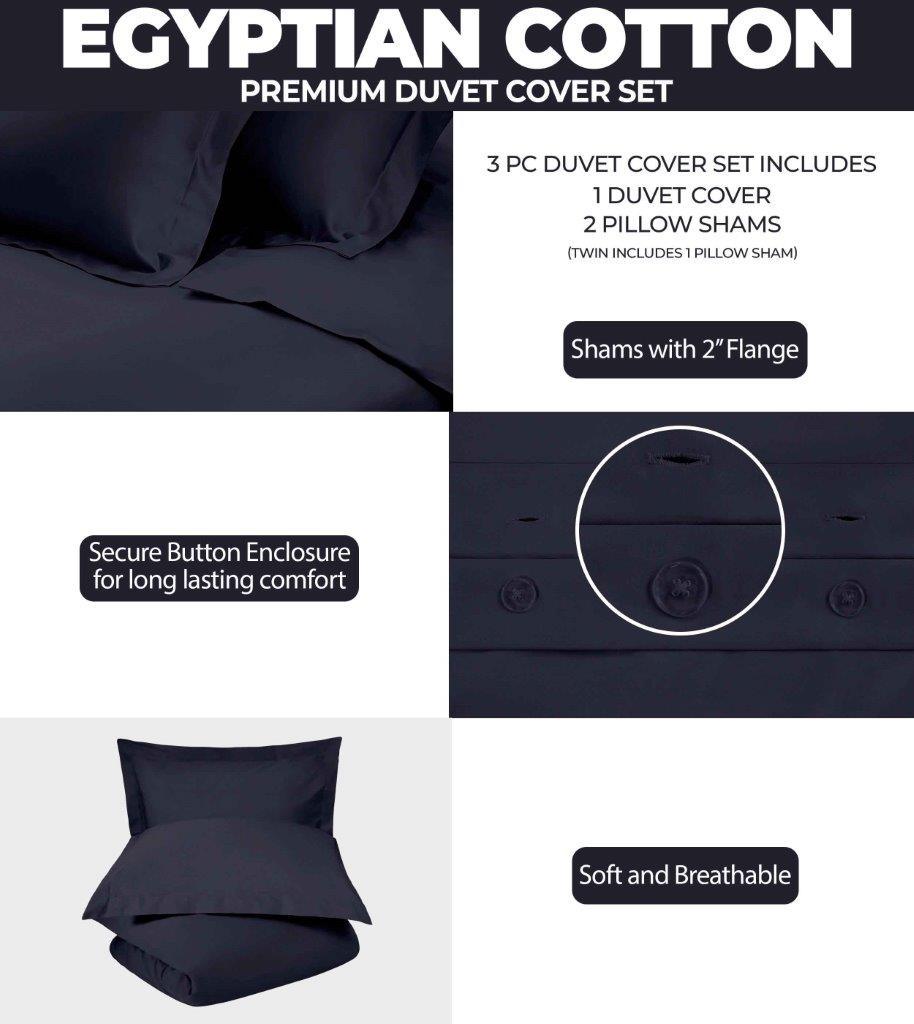 Egyptian Cotton 300 Thread Count Solid Luxury Duvet Cover Set