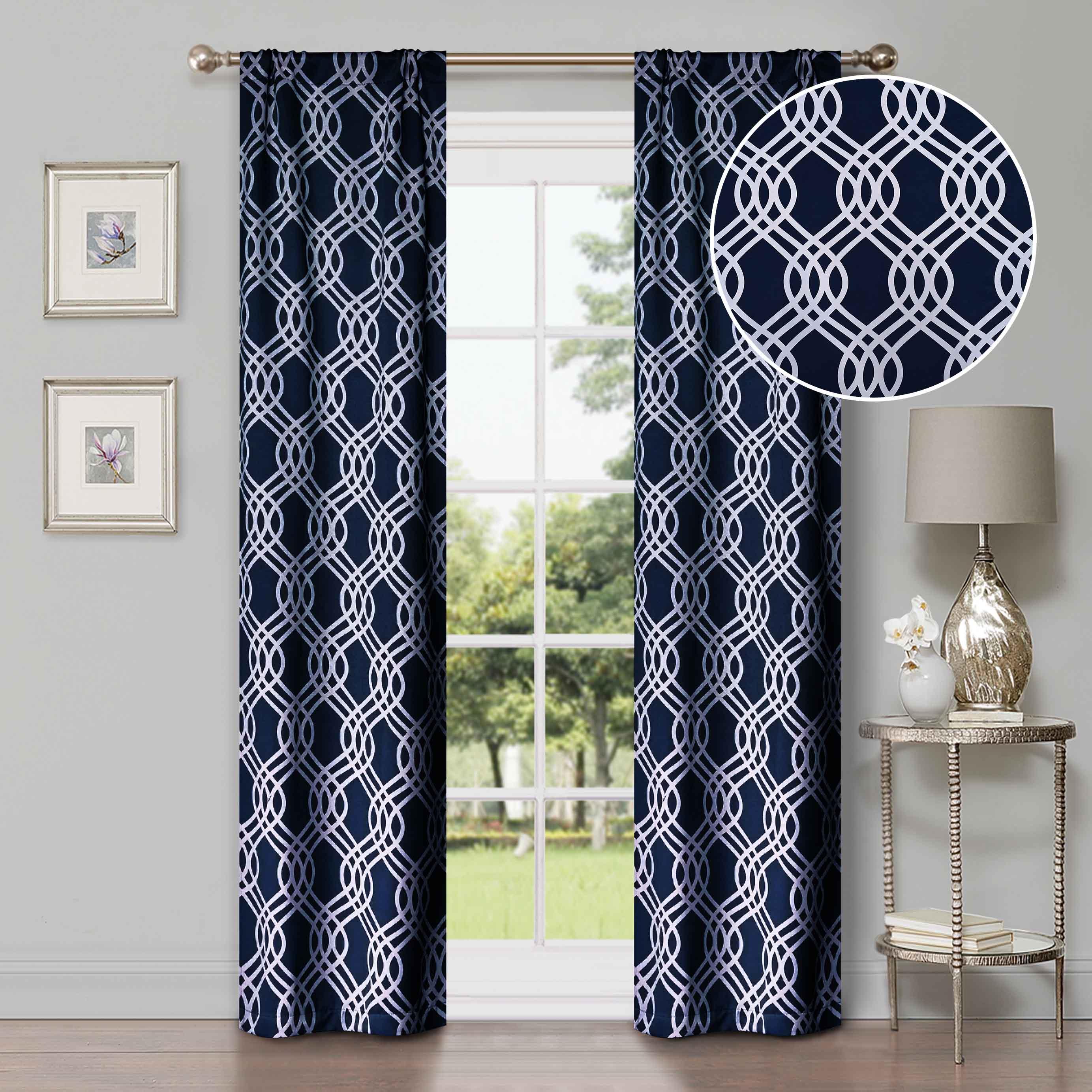 Ribbon Trellis Washable Room Darkening Blackout Curtains, Set of 2