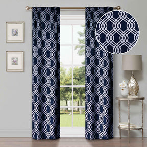 Ribbon Trellis Washable Room Darkening Blackout Curtains, Set of 2