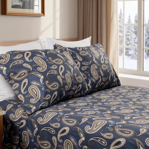 100% Cotton Flannel Bed Sheet Set Floral Paisley Deep Pocket