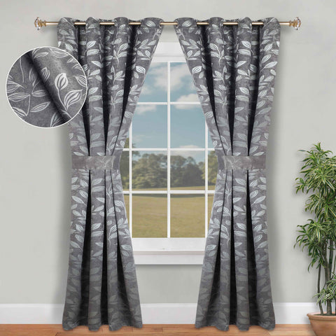 Blackout Window Curtains Leaves Pattern Room Darkening Set of 2