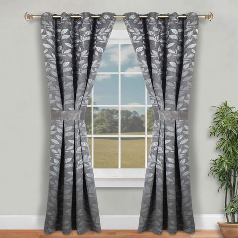 Blackout Window Curtains Leaves Pattern Room Darkening Set of 2