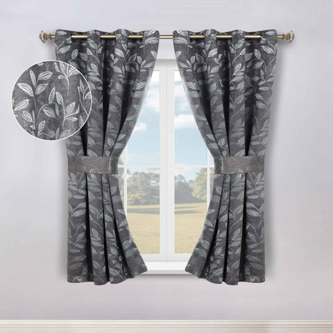 Blackout Window Curtains Leaves Pattern Room Darkening Set of 2