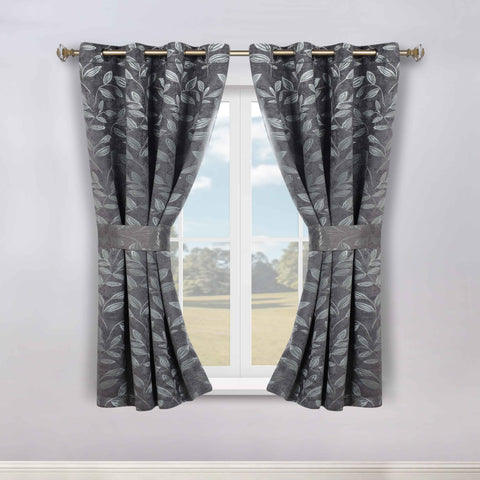 Blackout Window Curtains Leaves Pattern Room Darkening Set of 2
