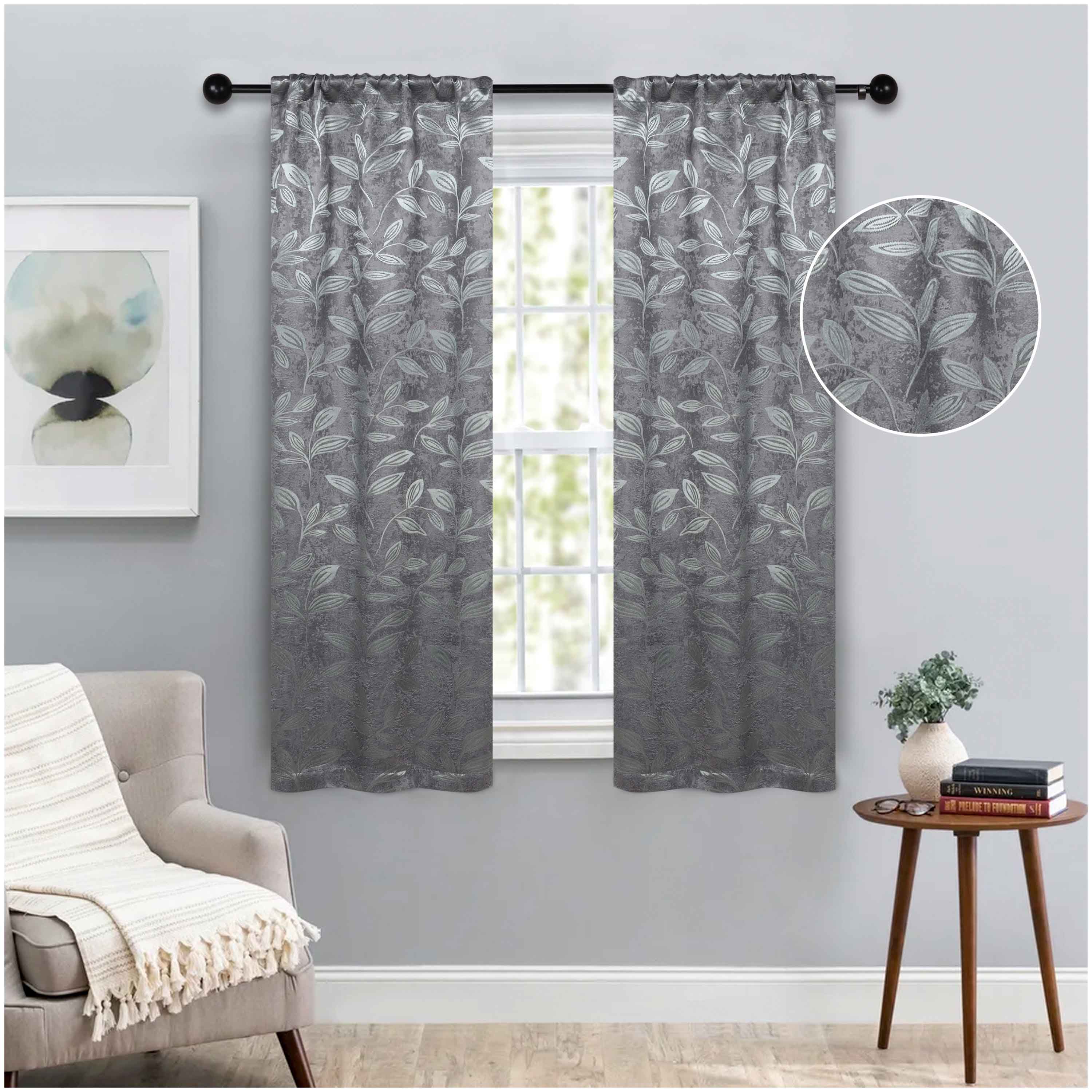 Leaves Room Darkening Washable Blackout Curtain Panels, Set of 2