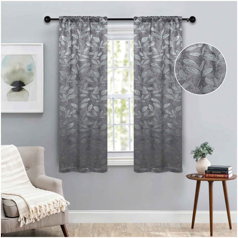 Leaves Room Darkening Washable Blackout Curtain Panels, Set of 2